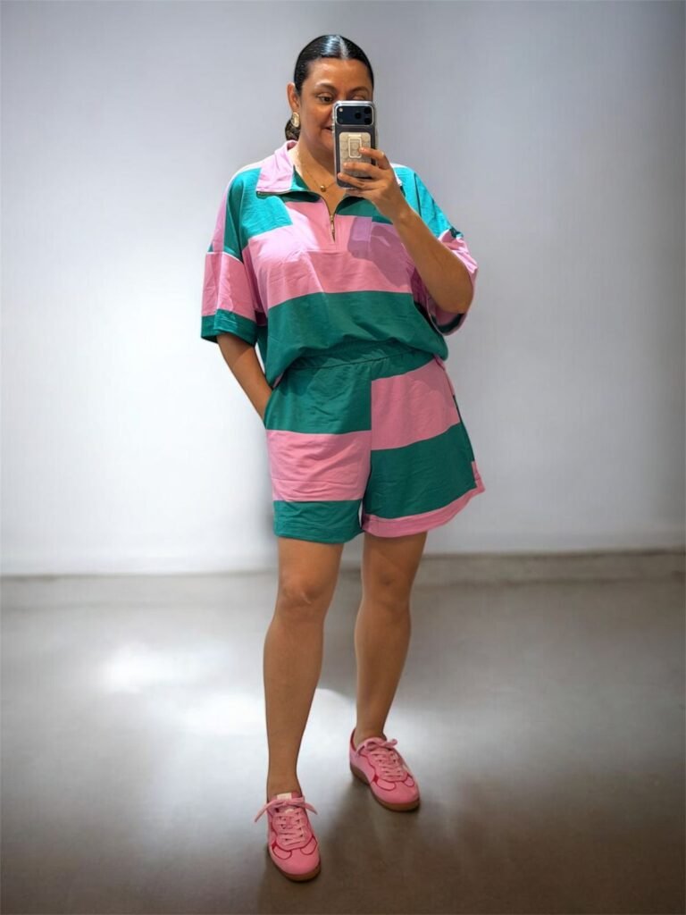 Conjunto moletinho verde/rosa